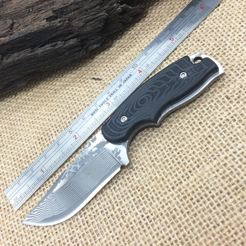 Newest Small Pocket Rescue Knife Damascus Blade G10 Handle Fixed Blade