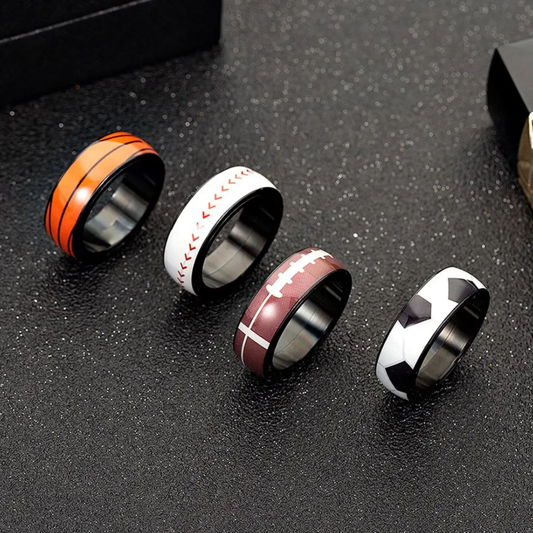 

Ball Game Fans Ring Knuckle Ring Soccer Basketball American Football Baseball Jewelry Ring For Men Titanium Steel Olive Baseball