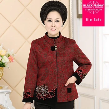 

XL-5XL spring Middle Age Women Embroidery Outerwear Mother Stand Collar National Wind Short Jacket Big Size Overcoat G63