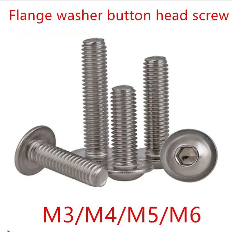 

50pcs Flange washer socket button head screw M3 M4 M5 M6 304 Stainless Steel A2 washer head Hexagon Socket Button Head Screw