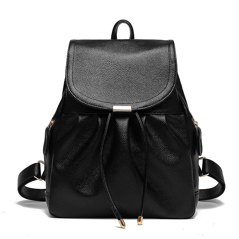 LIKETHIS, высокое качество, школьная сумка из искусственной кожи, женский рюкзак для девочек-подростков, большая вместительность,, Одноцветный, на шнурке, Zaino Donna - Цвет: Black Backpack