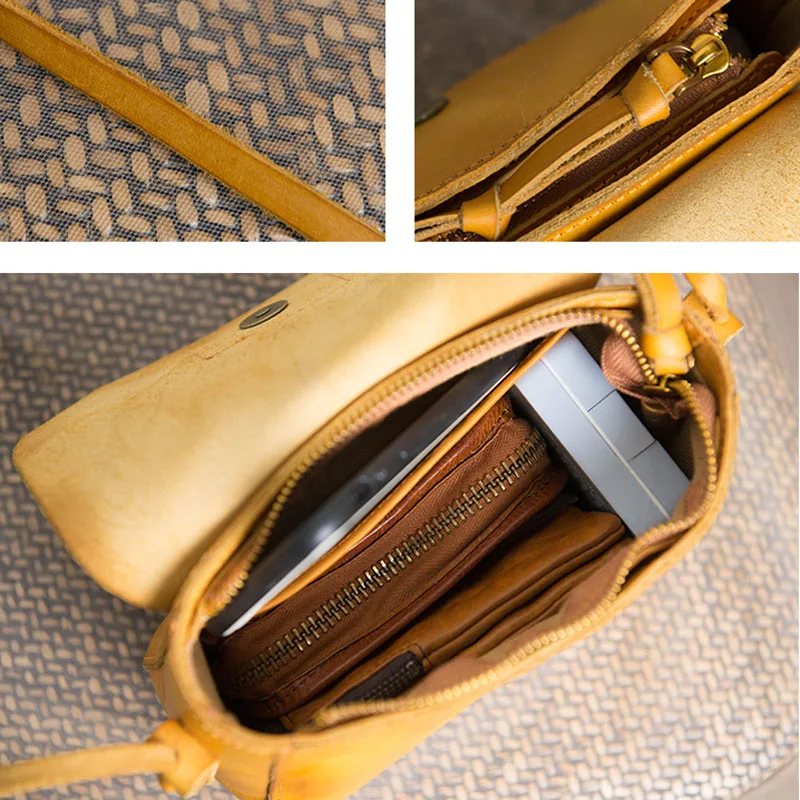 AETOO Original design handbags handmade leather casual Messenger bag Sen series literary retro leather mini saddle bag