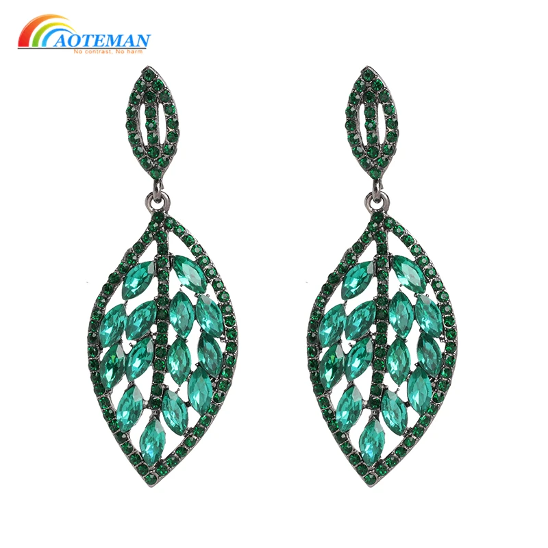 

AOTEMAN 2019 HOT fashion women brand leaves crystal drop earring party jewelry ethnic rhinestones earrings wholesale