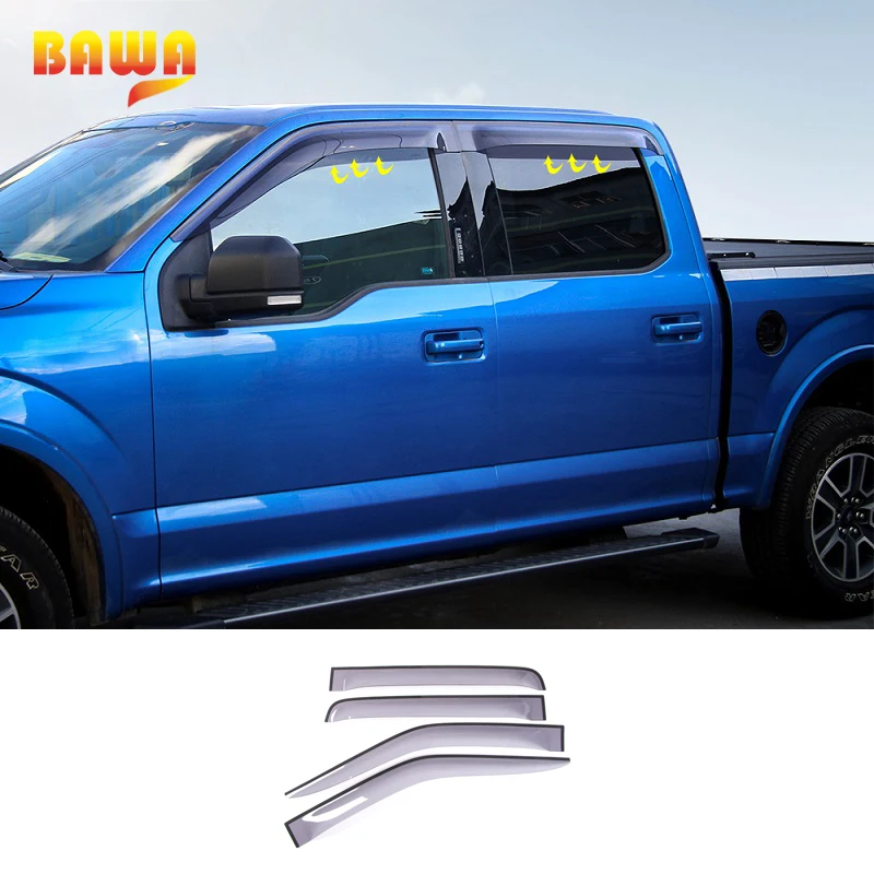 

HANGUP ALSET Car Blade Side Window Deflectors Door Sun Visor Shield Decoration Stickers For Ford F150 2015 Up Car Styling