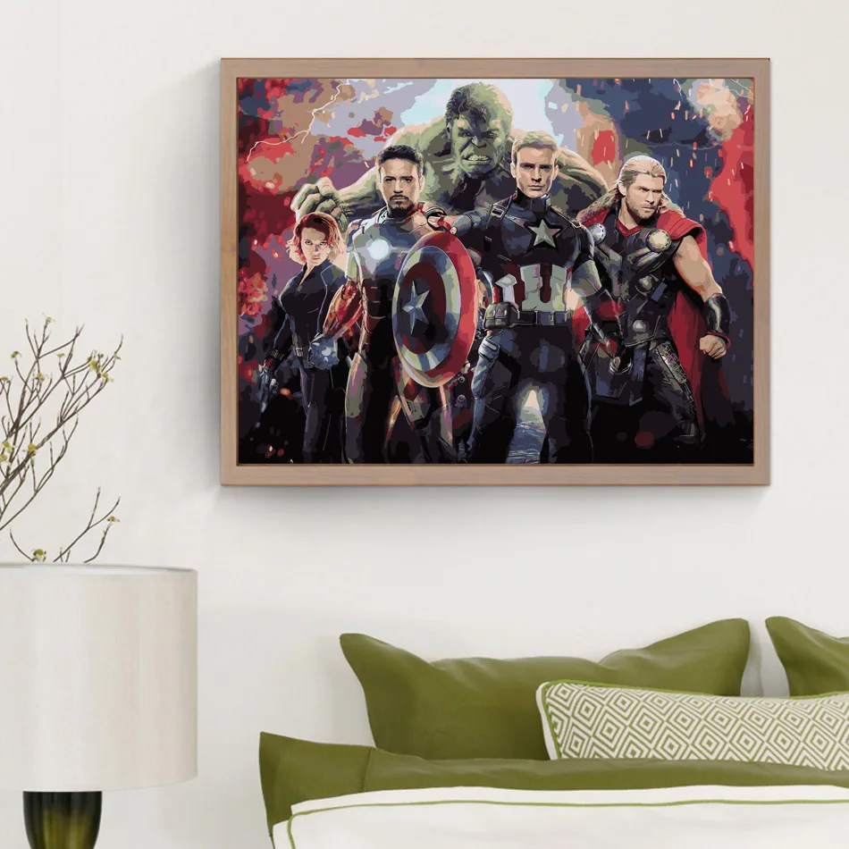 Картина на холсте с изображением Мстителей, настенная живопись по номерам, Раскраска по номерам, наборы, плакат с фильмом