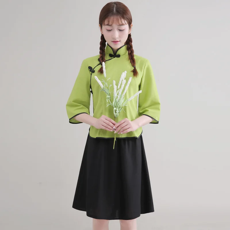 Зеленая модная одежда для девочек, пять четырех человек, китайский костюм, выпускное платье, портрет китайской туники, костюм