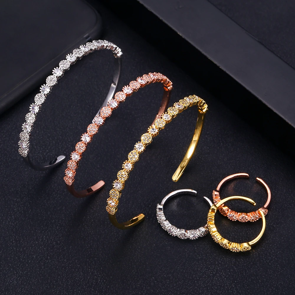 

jankelly Luxury geometri Bangle Ring Sets Fashion Dubai Silver Bridal Jewelry Sets For Women Wedding brincos para as mulheres