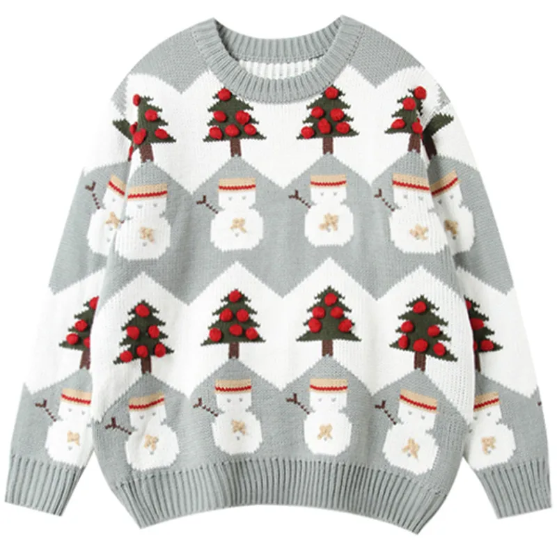 

Women Christmas Sweater Pullovers 2018 New Winter Hot Fashion O-neck Christmas Tree Snowman Long Sleeve Knit Pullovers Sweaters