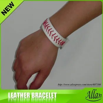 

2016 fashion jewelry usa markets siam Genuine leather baseball softball sports bracelets