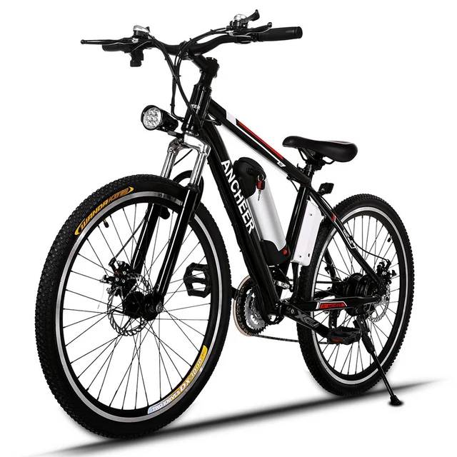 Cheap 25 inch 21 Speed Mountain Bike With LED Headlamp and Horn Double Disc Brakes Aluminum Alloy Frame Road Bicycle