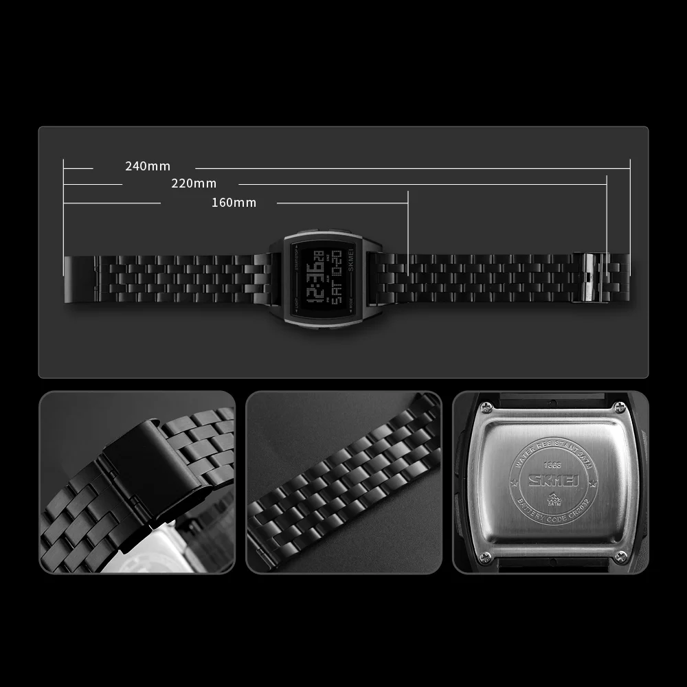 SKMEi спортивные сталь ремень часы для мужчин светодиодный цифровой Электронные Водонепроницаемые часы 1368