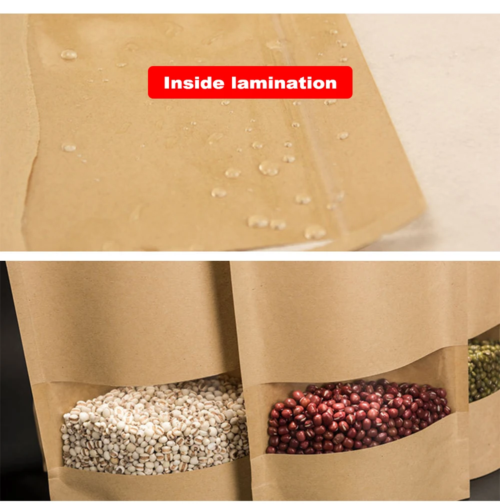 Kraft встать мешочки на застежке-молнии сумка с прямоугольником прозрачное окно многоразовая застежка Ziplock синтетическое закрытие волос термопечать для еда упаковк