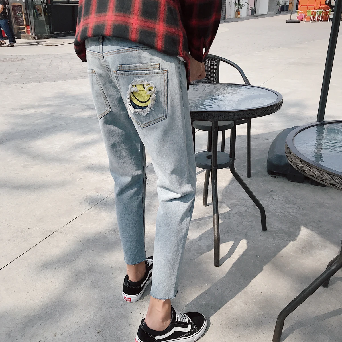 

2018 Men's Appliques Decoration Holes Denim Casual Pants Stretch Slim Skinny Biker Jeans Blue Fashion Original Trousers 28-33