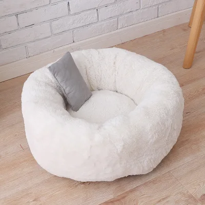 5 Colors Soft Pet Dog Bed Pink Grey Plush Pets Sleep Cave Bed For dog Cat Fall Winter Warm Dogs House pet Nest Kennel hondenmand - Color: Long Plush White