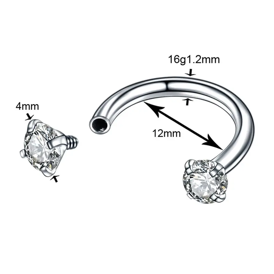 1 шт. Сталь внутренний Пронзительный нос филигранные кольца с украшением в виде кристаллов шпилька для уха Спираль пирсинг для губы кольца для пирсинга бровей велирных украшений - Окраска металла: Clear 1.2x12x4mm