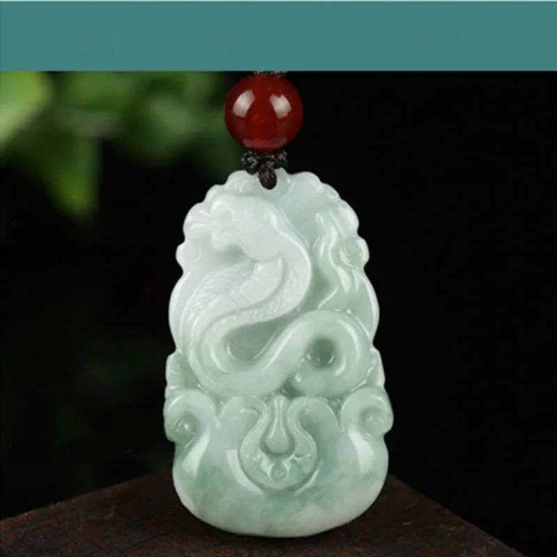 Pendant Necklace Burma Jadeite Hand Carved Lucky Amulet Chinese Zodiac for Men Women