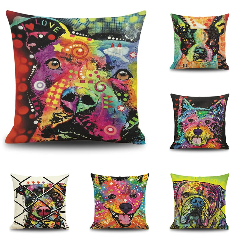 

Special Color Painted Colorful Cats and Dogs Animals Deer Bear Giraffe Bird Cushion Covers Linen Cotton Pillow Cover Pillow Case