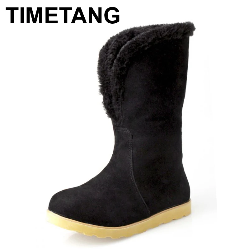 

Snow Boots 2015 Big Size 34-43 Fashion Women Warm Boots Flat Heels Round Toe Platform Spring Winter Mid-calf Boots Fur Shoes