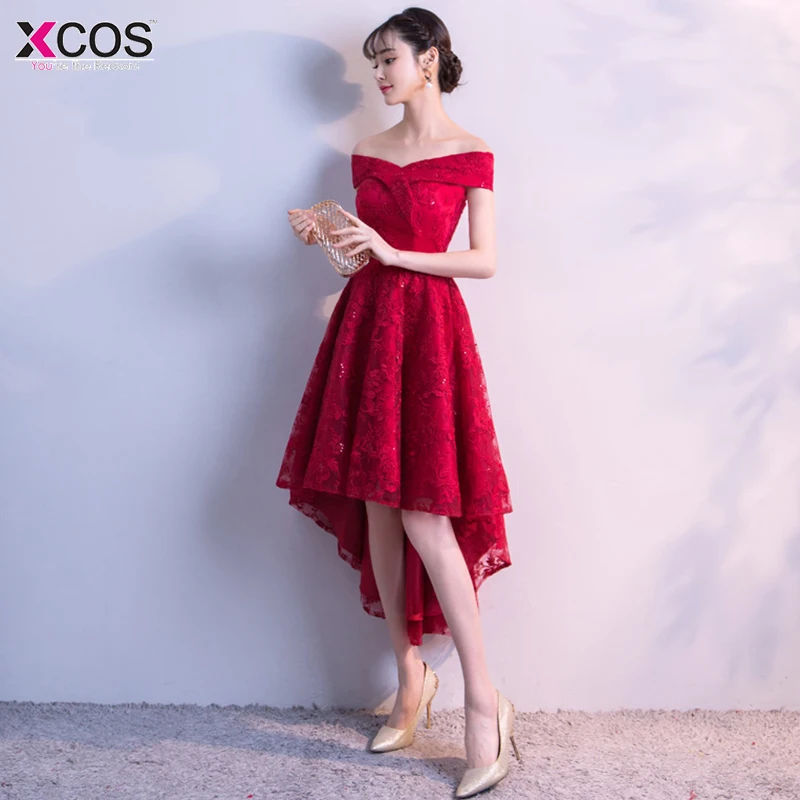 Vestidos de graduacion 2018 дешевое красное домашнее платье Асимметричный Подол коктейльные