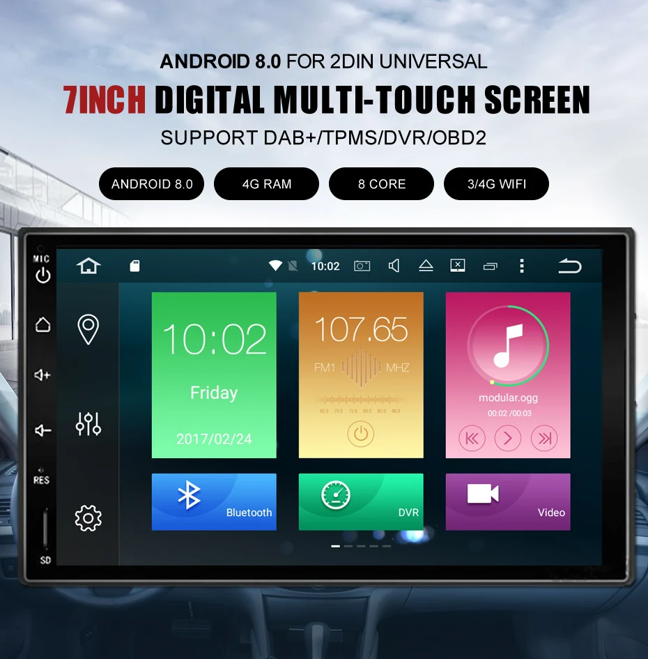 KANOR Octa Core RAM 4G ROM 32G 2 Din Android 8.0 Car Audio Stereo Radio With GPS WiFi Universal GPS Navigation Video Head Unit