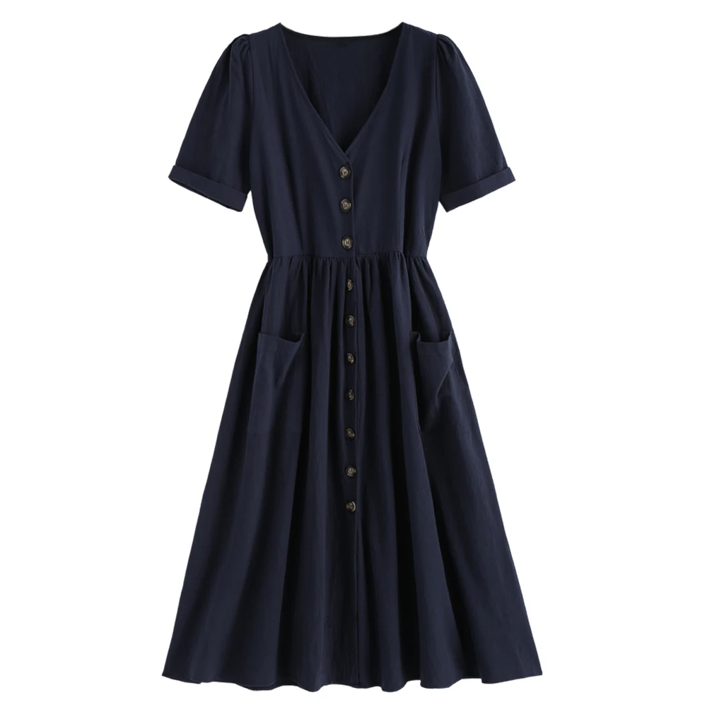 

ZAFUL Patch Pockets Button Front Midi Dress