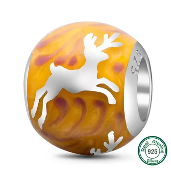 

ChaWin Christmas Reindeer Bead with Yellow Enamel Original 100% Authentic 925 Sterling Silver Beads fit for Pandora bracelets &