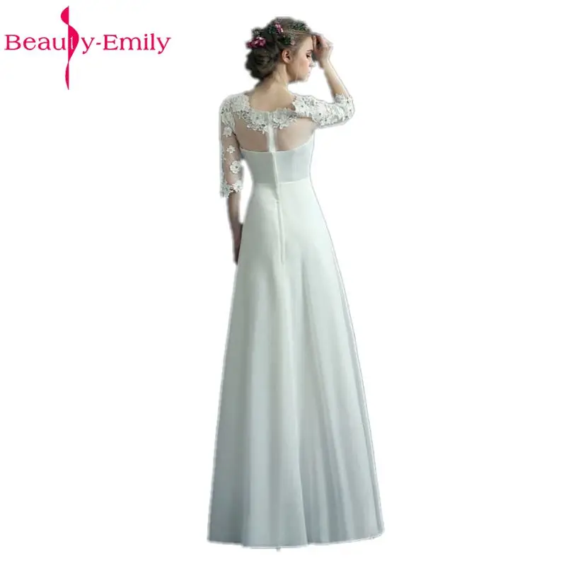 Красота Эмили мать невесты платья для женщин 2018 белый кружево бусины мусульманских Формальные vestido de festa Longo Свадебная вечеринка платье