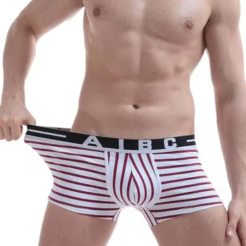 

KWAN.Z men underwear cotton brand boxer mens breathable cueca striped underwear men U convex bag sexy cotton men boxers