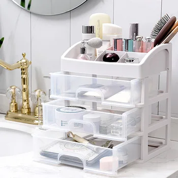 

Behogar 4-layers Transparent Plastic Cosmetic Makeup Jewelry Stationery Drawer Storage Rack Box Organizer Case for School Office