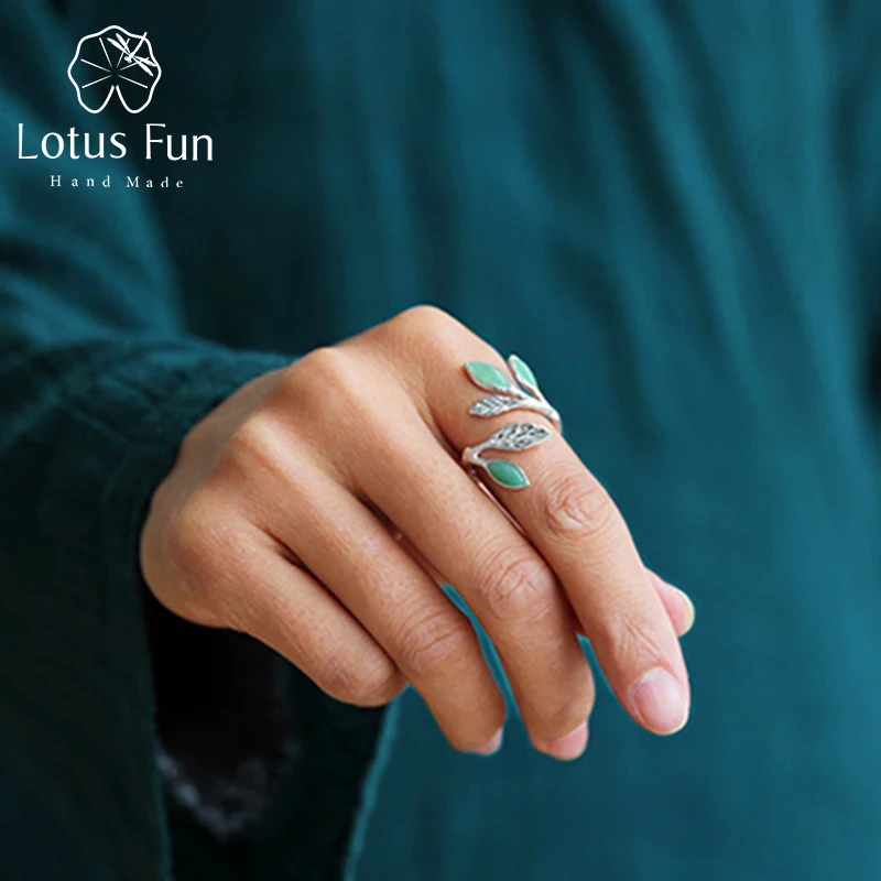 

Lotus Fun Real 925 Sterling Silver Natural Stone Creative Handmade Designer Fine Jewelry Spring in the Air Leaves Female Rings