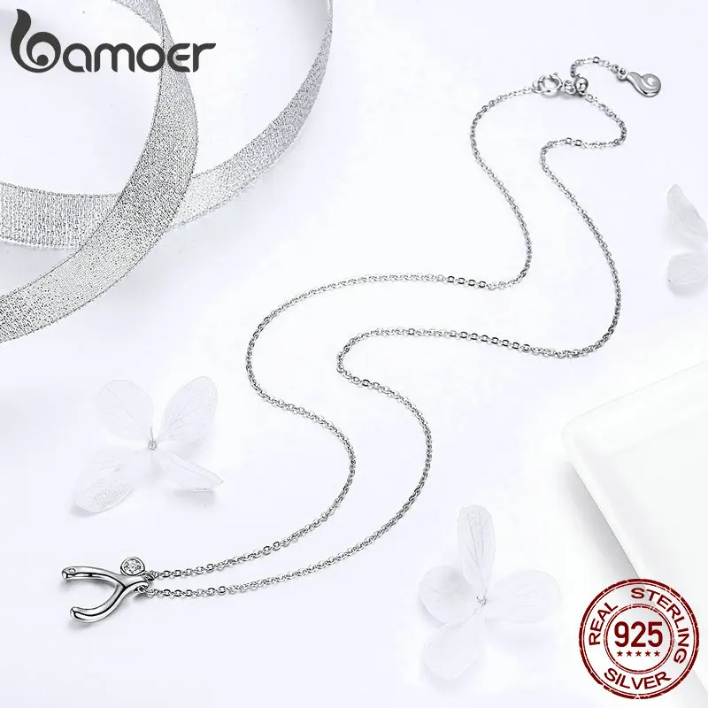 BAMOER Lucky ожерелья для женщин, подлинные 925 пробы серебряные подвески с костями желаний, колье, корейские ювелирные изделия GAN046