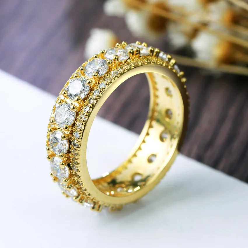 

New Designer Bijoux Extreme Sparkling Round Turkish Gold-color Jewelry Fashion CZ stones AAA Quality White Wedding band Ring