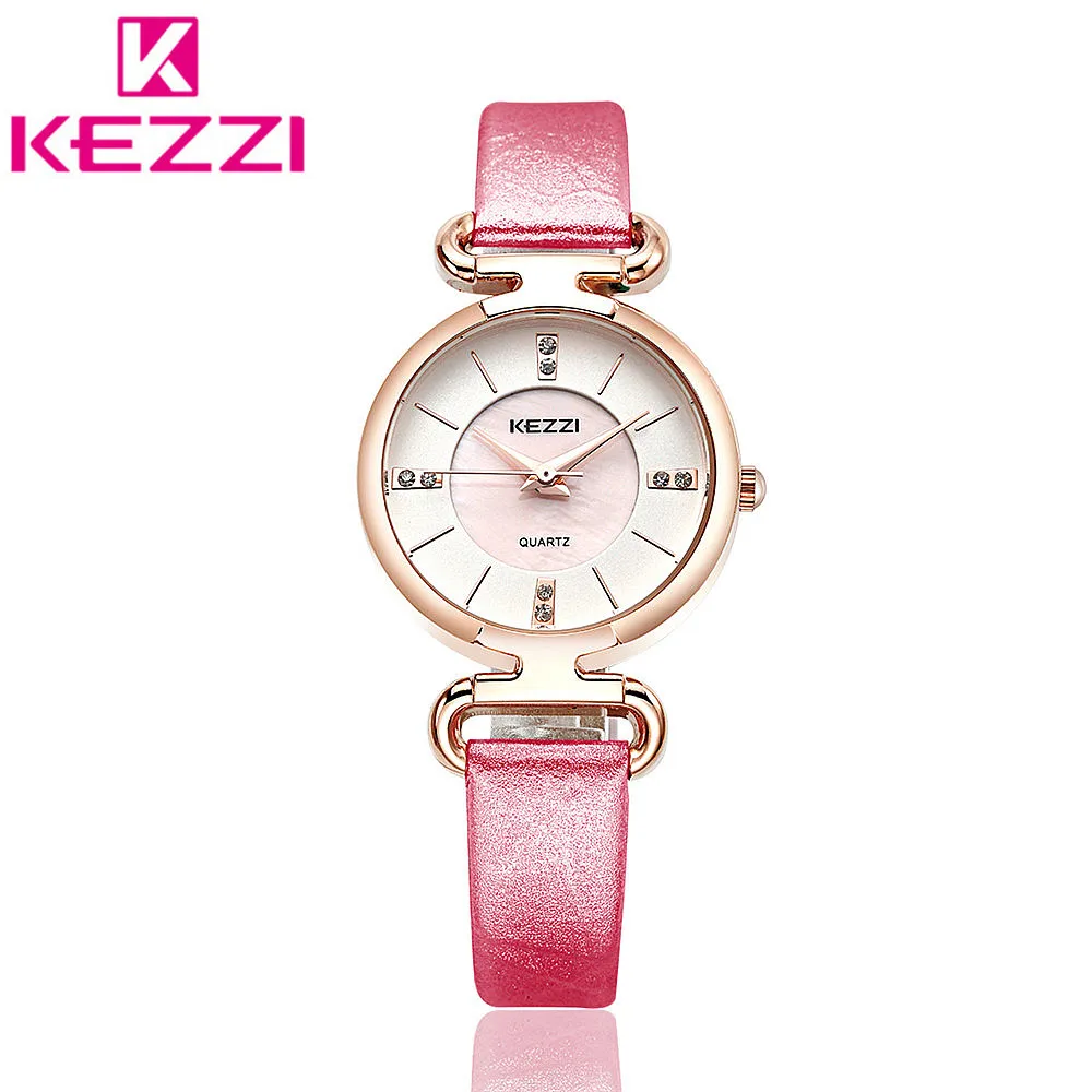 

K-1464 KEZZI Brand Luxury Fashion Casual Quartz Watches Leather Sport Lady Women Wristwatches Relogio Feminino Clock Gift KZ121