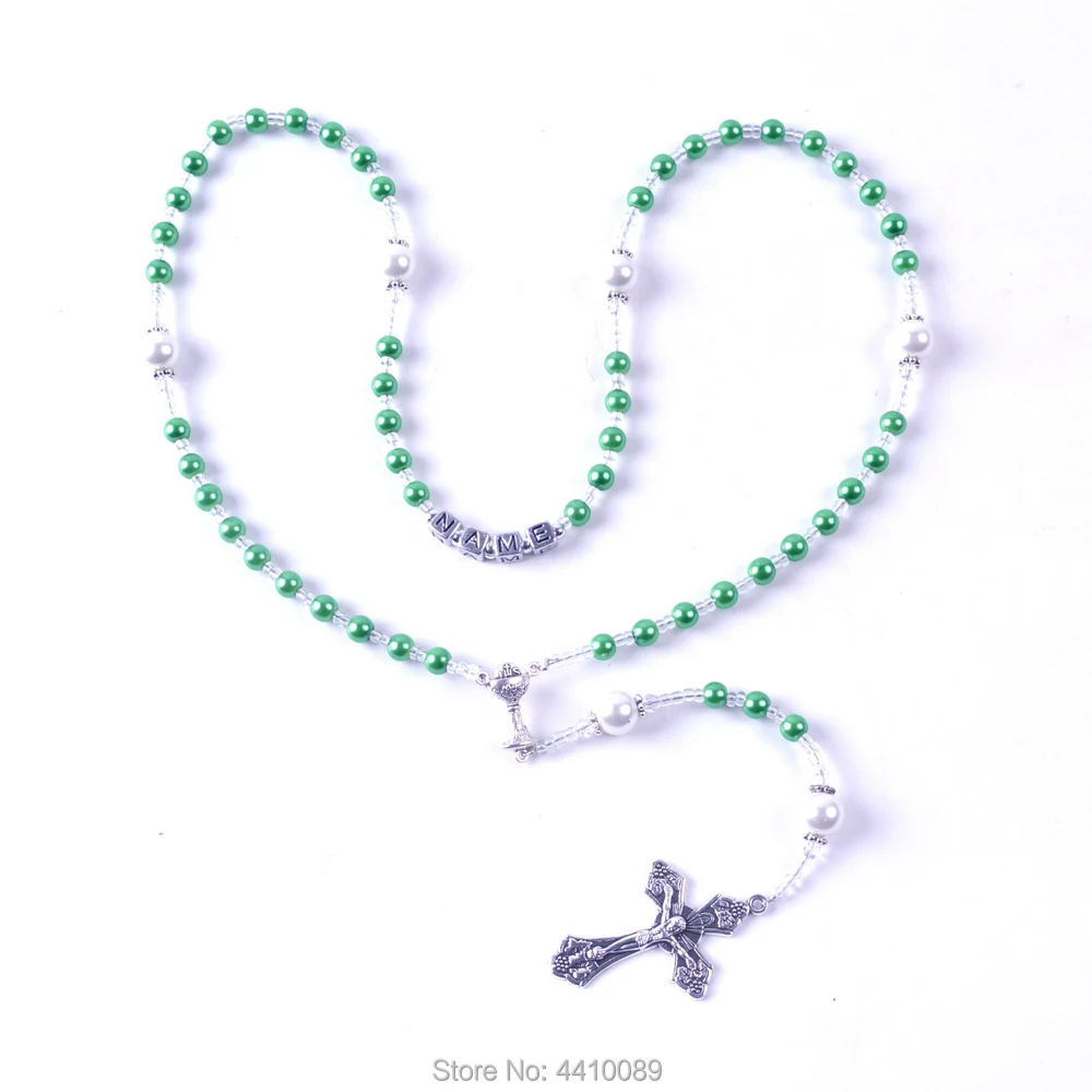 Collares comunión personalizados, con cuentas de cristal, Pon tu nombre, muchos colores elegir|Collares colgantes| AliExpress