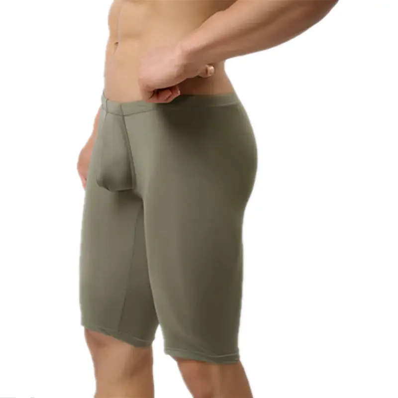 

Ice Silk Men Mid-shorts Underwear Ultra Thin Males Half Leg Boxer Shorts Solid Color Soft Shapewear Boxers Slim Tight Shorts New