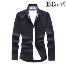 Черный подкладка с принтом рубашки Для мужчин рубашка футболки с длинными рукавами мужской социальной платье в деловом стиле работы мужские деловые рубашки Формальные 4XL
