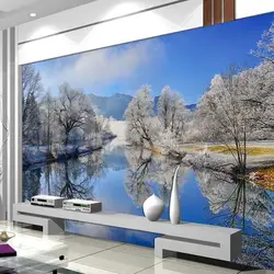 3d зимние дерево озеро фрески, пейзаж фото обоями большой гостиной дома настенный Декор водонепроницаемый холст обоев