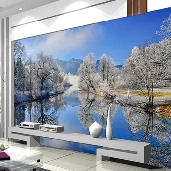 

3d Winter Snow Tree Lake Murals Landscape Photo Wall Papers Large Living Room Home Wall Decor Waterproof Canvas Wallpaper Roll