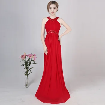

Sexy Halter Beading Women'S Long Evening Party Maxi Dress Blue Sexy Backless Floor-Length Banquet Robe Vestido De Festa Longo