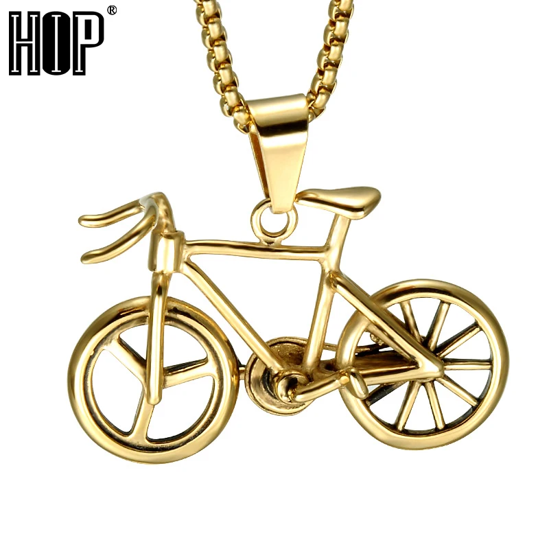 HIP Bike Bicycle Mens Necklaces Pendants Biker 316L Stainless Steel