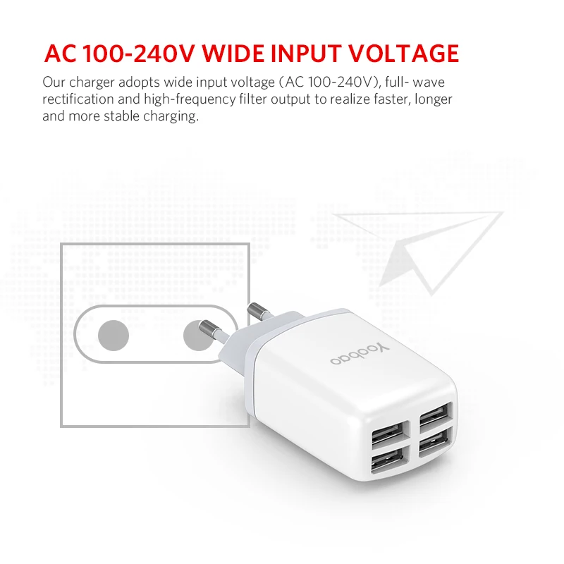 Yoobao зарядное устройство для мобильного телефона USB 4 переходник вилки евро 2.1A