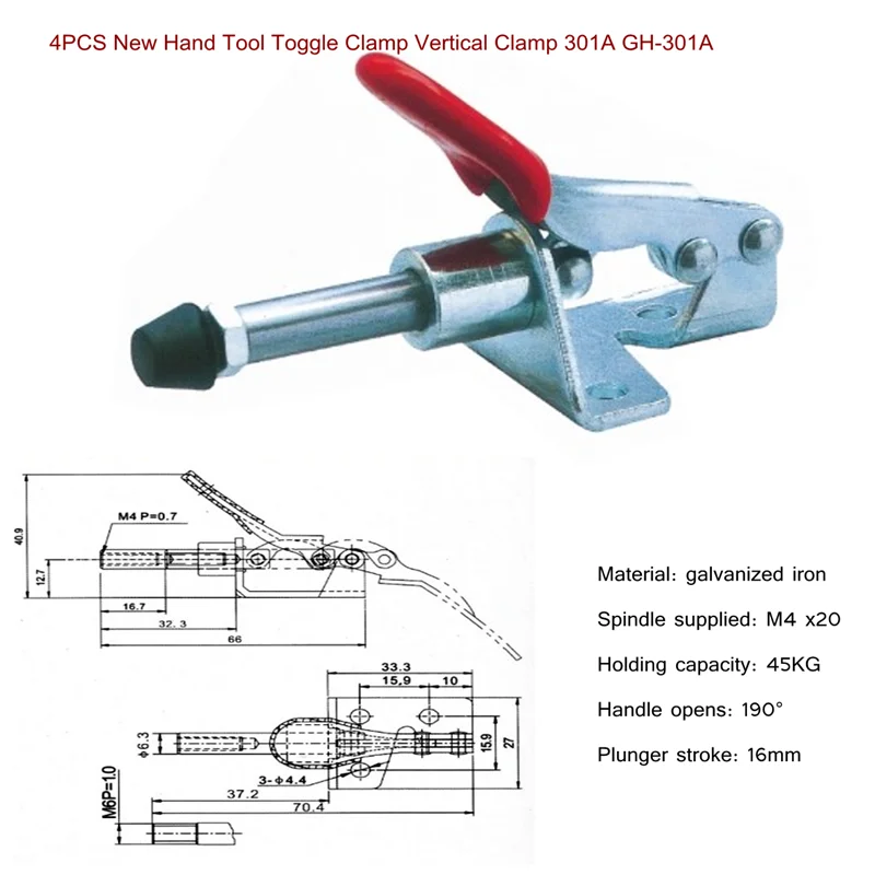 Mtspace 4 шт./компл. оцинкованной зажимное 99 фунтов/45 кг GH-301A 301-A горизонтальные hold Быстрый Ручной инструмент 16 мм Прочный зажим