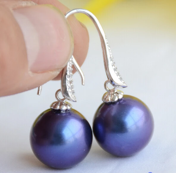 FREE SHIPPING>>> free shipping 12242 BLUE ROUND SOUTH SEA SHELL PEARL DANGLE EARRING