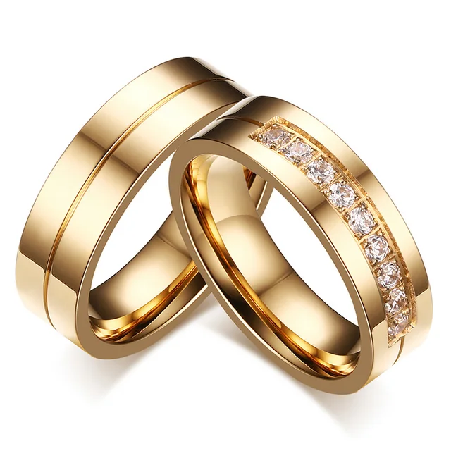aaa cubic zirconia couple ring gold color ring for women man titanium lover ring stainless steel - Wedding Ring Gold aaa cubic zirconia couple ring gold color ring for women man titanium lover ring stainless steel - Wedding Ring Gold