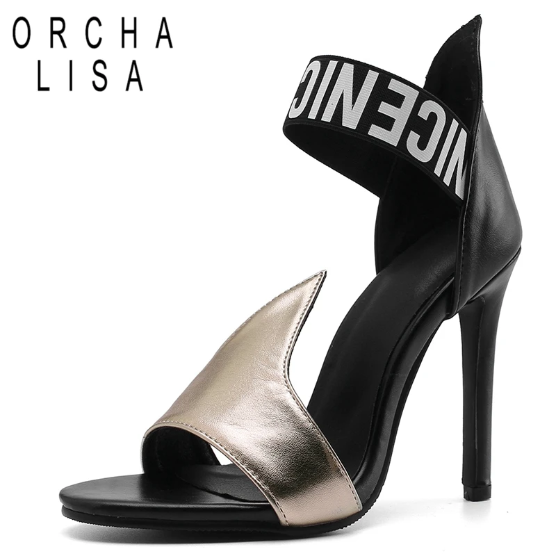

ORCHA LISA Shoes woman High heels Women's sandals Thin heel Peep toe White Gold Summer Big size 32-43 Party Rubber Slip on C1199
