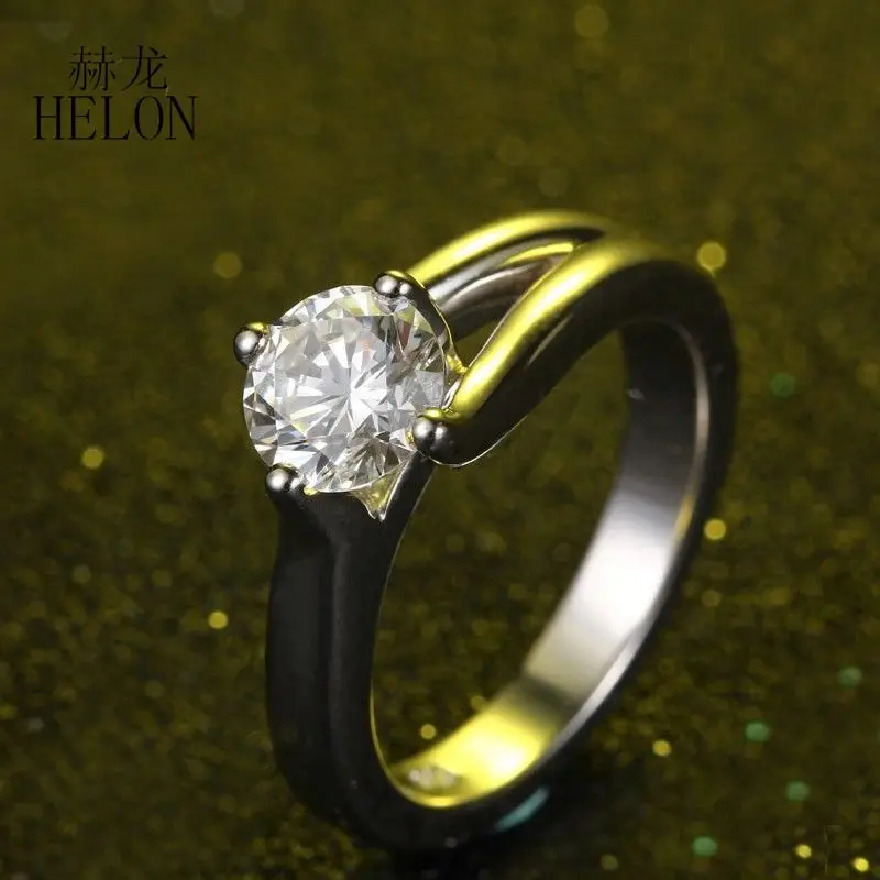 HELON круглый 1.25ct Лаборатория Grown Moissanites Diamond Solitaire кольцо 925 пробы серебро GH Moissanites обручение обручальное для женщин