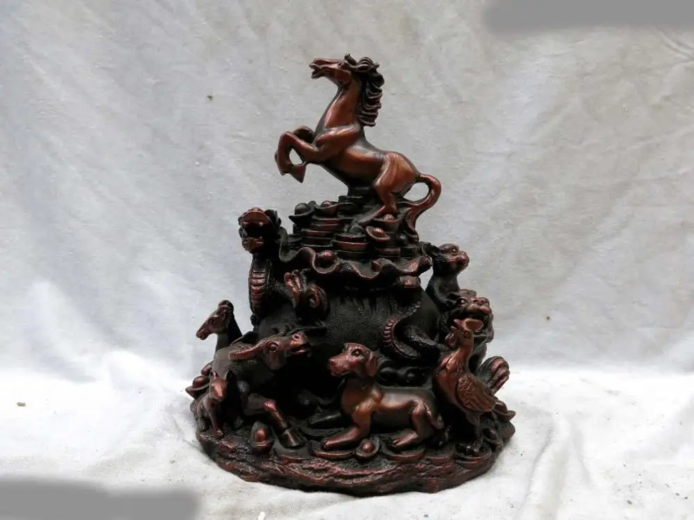 

Free Shipping Bronze sculpture Feng Shui twelve Chinese zodiac sign copper dragon horse Statue