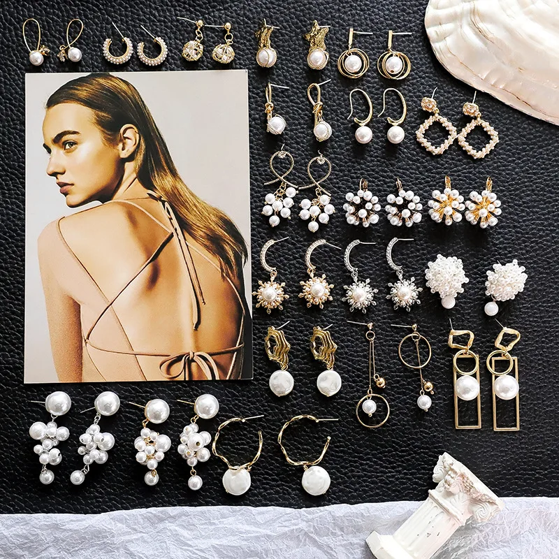 

Pearl Drop Earring Geometric Gold Color Metal Dangle Earring 2019 New Wedding Statement Jewelry Women Gift