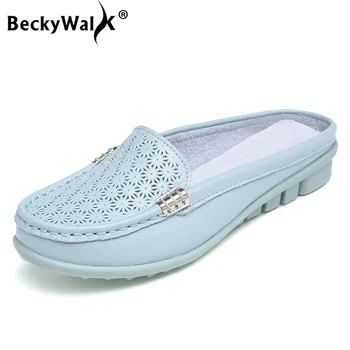 

Big Size 34-43 Leather Slippers Sandals Women Cut-out Breathable Outside Summer Slippers Shoes Woman Flats Women Sandal WSH3225