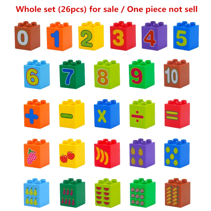 DIY Duploe Bricks Accessories Number Letters Fruits Vegetables Big Size Building Blocks Kids Duploed Toys For Children Gifts